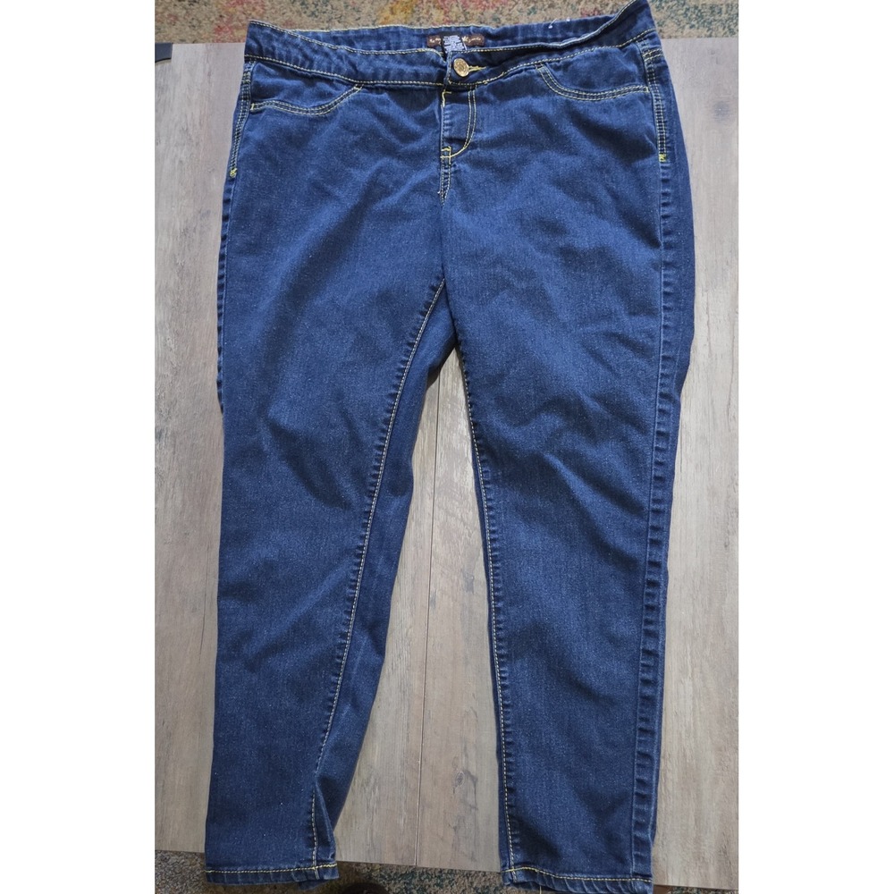 South Pole Jeans Dark Blue Denim Skinny Jeans Women Sz 16 With Gold Stitching